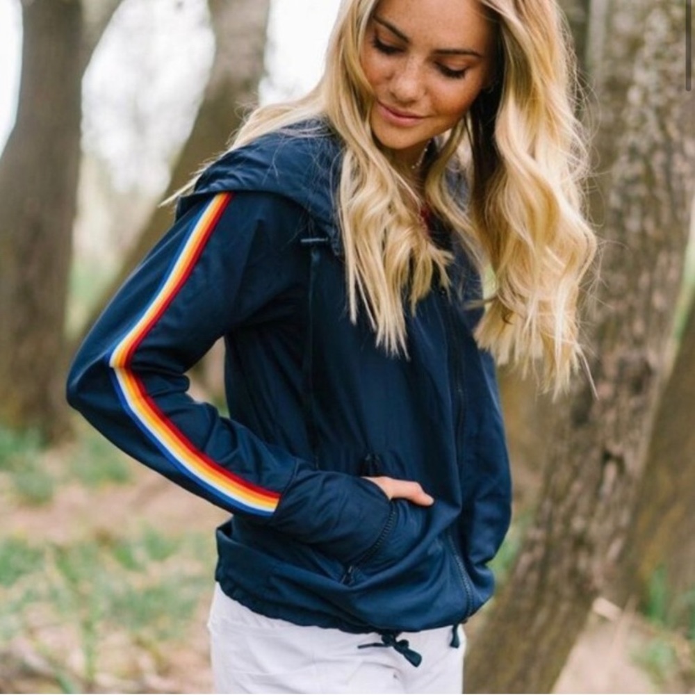 ZYIA Rainbow Stripe Athletic Windbreaker Jacket